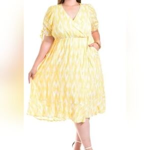 NWoT Torrid Yellow Faux Wrap Surplice Midi Dress Yellow White Size 1 (14/16)